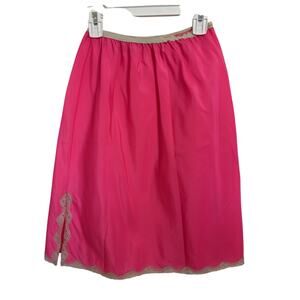 VTG 60s Mistee Hot Pink Nylon Blend Slip Skirt Lace Detail Slit Size Small USA